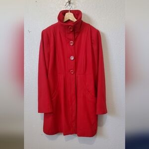 Liz Lange Meternity Wool Long Red Button-Up Coat Size XL